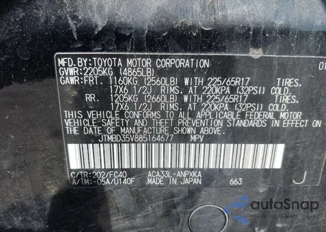 2008 Toyota Rav4 from USA, damaged, VIN JTMBD35V885164677